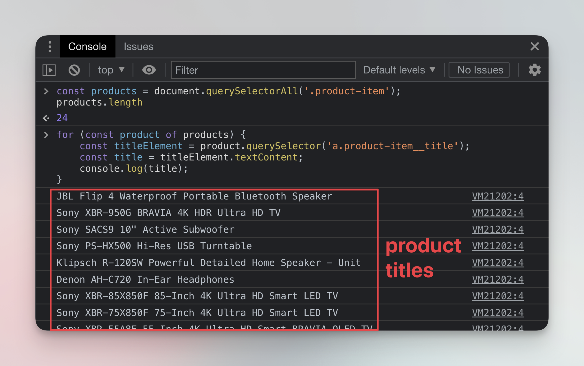 Print all products' text